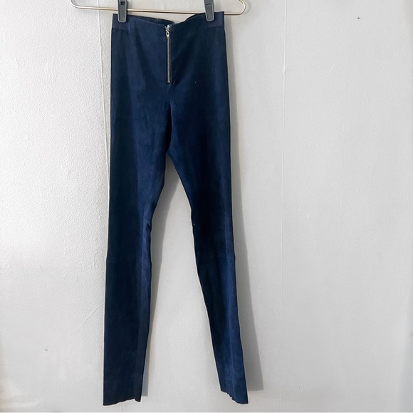 Alice + Olivia Navy Lamb Leather Suede Pants - Picture 2 of 6